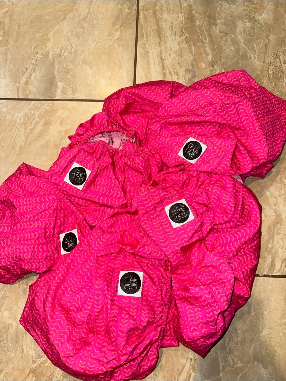 Pink Olli + Lime pink herringbone patterned baby Crib 5 piece set